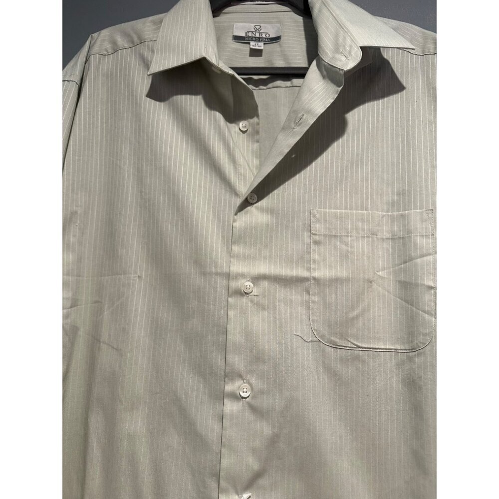 ENRO Mens Large 17 Khaki White Stripe Micro Pima Cotton Long Sleeve NWT